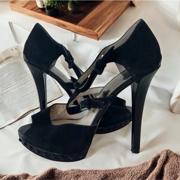 MICHAEL KORS Black Suede Platform Heels Size 8 - Picture 1 of 8